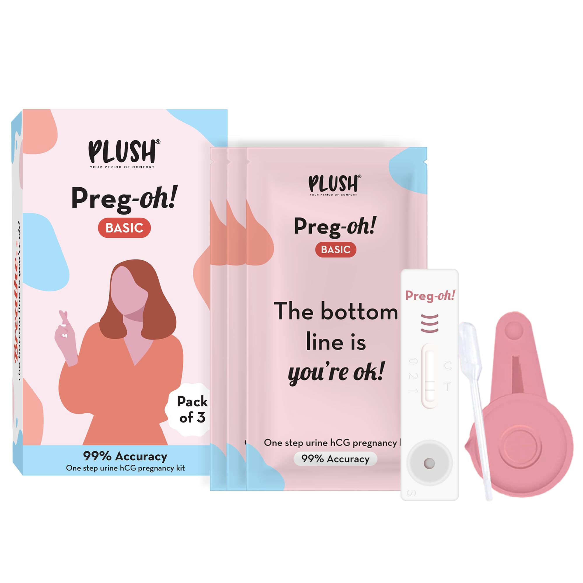 Preg-oh! Basic Pregnancy Test Kit 3 Pieces | 99% Accurate Results in 5 Minutes | Includes Collection Cups & Precision Droppers | Easy-to-Use Home Pregnancy Test Kit