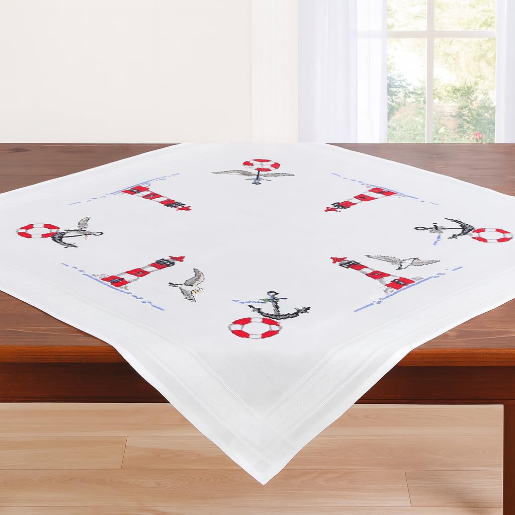 KAMACA Borduurpakket 'Spelende Vossen' – Kruissteek Tafelkleed 80x80 Cm – Complete Set Met Garen, Patroon En Handleiding – Voor Beginners En Gevorderden