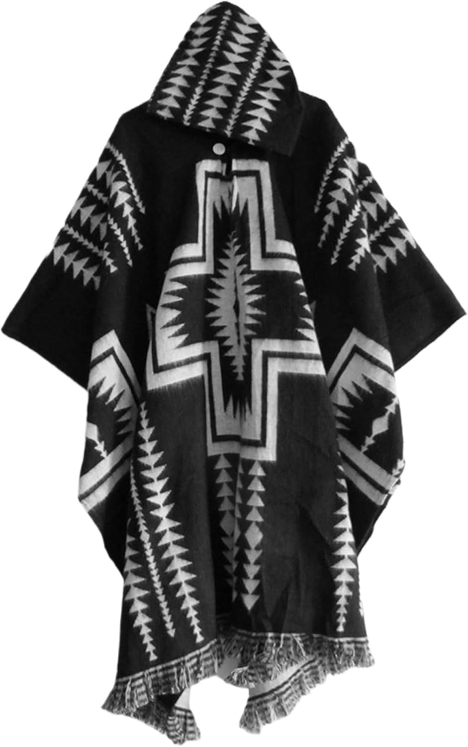 Del Mex Mexican Knit Poncho Sarape Western Vintage Hippie Shawl With Hood Blanket Sleeveless Cloak Outfit