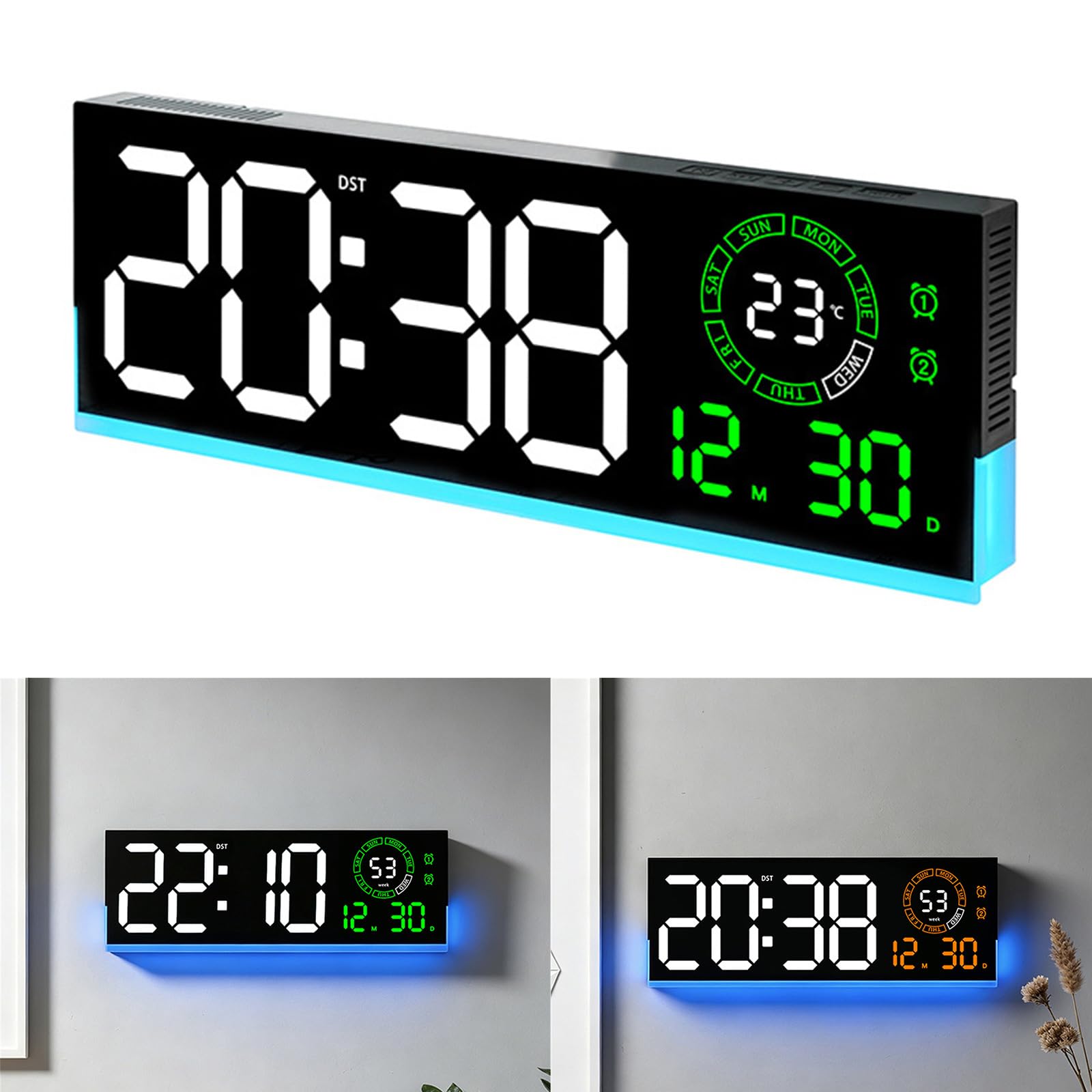 Orologio da parete digitale elettrico con calendario e visualizzazione della temperatura, moderno orologio a LED per la decorazione della casa camera da letto elettronico da parete ora data