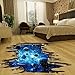 3D Space Floor Sticker,Blue Galaxy Wall Decal-Removable Mural for Kids Bedroom Living Room Milky Way Decorations
