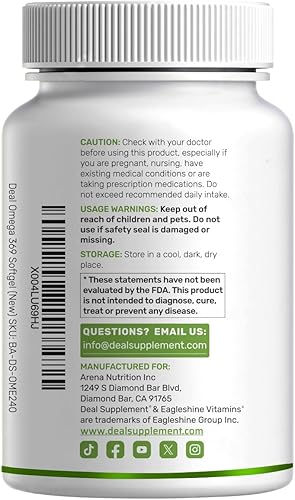 Miniatura 7 de Triple Omega 3-6-9 Suplementos de aceite de pescado 3,600 mg - 240 cápsulas blandas con aceite de linaza y aceites de borraja complejo - Alto EPA +