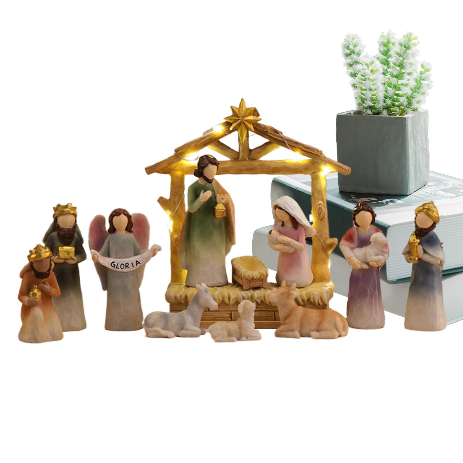 Crèche de Noël,Crèche en Résine avec Étable - Décoration Maison pour Bureau Cheminée Chambre Appartement - Décoration Étable De Noël Maison École Anniversaire Action De Grâces