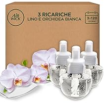 Air Wick Ricarica per Diffusore Elettrico di Oli Essenziali, 3 Ricariche, Fragranza Lino e Orchidea Bianca, 3x19ml