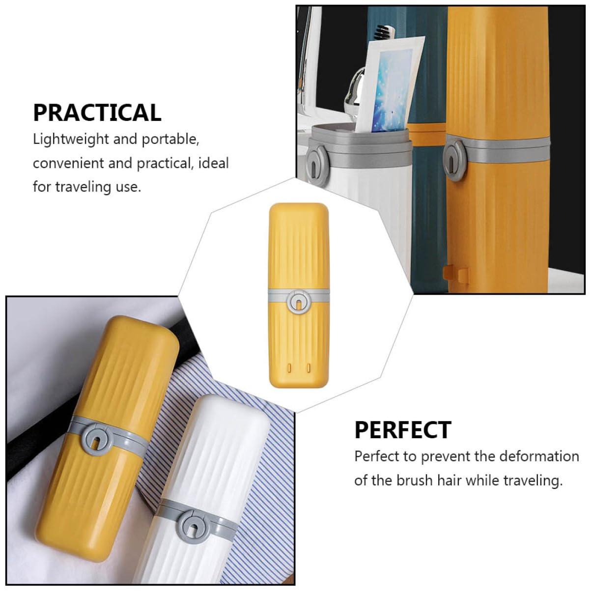 minkissy Juego de 4 Vasos de Enjuague bucal, Bolsa de Transporte con imán para Cepillo de, Amarillo, 21X7.5X7.5CM, Organizador de Bolsas