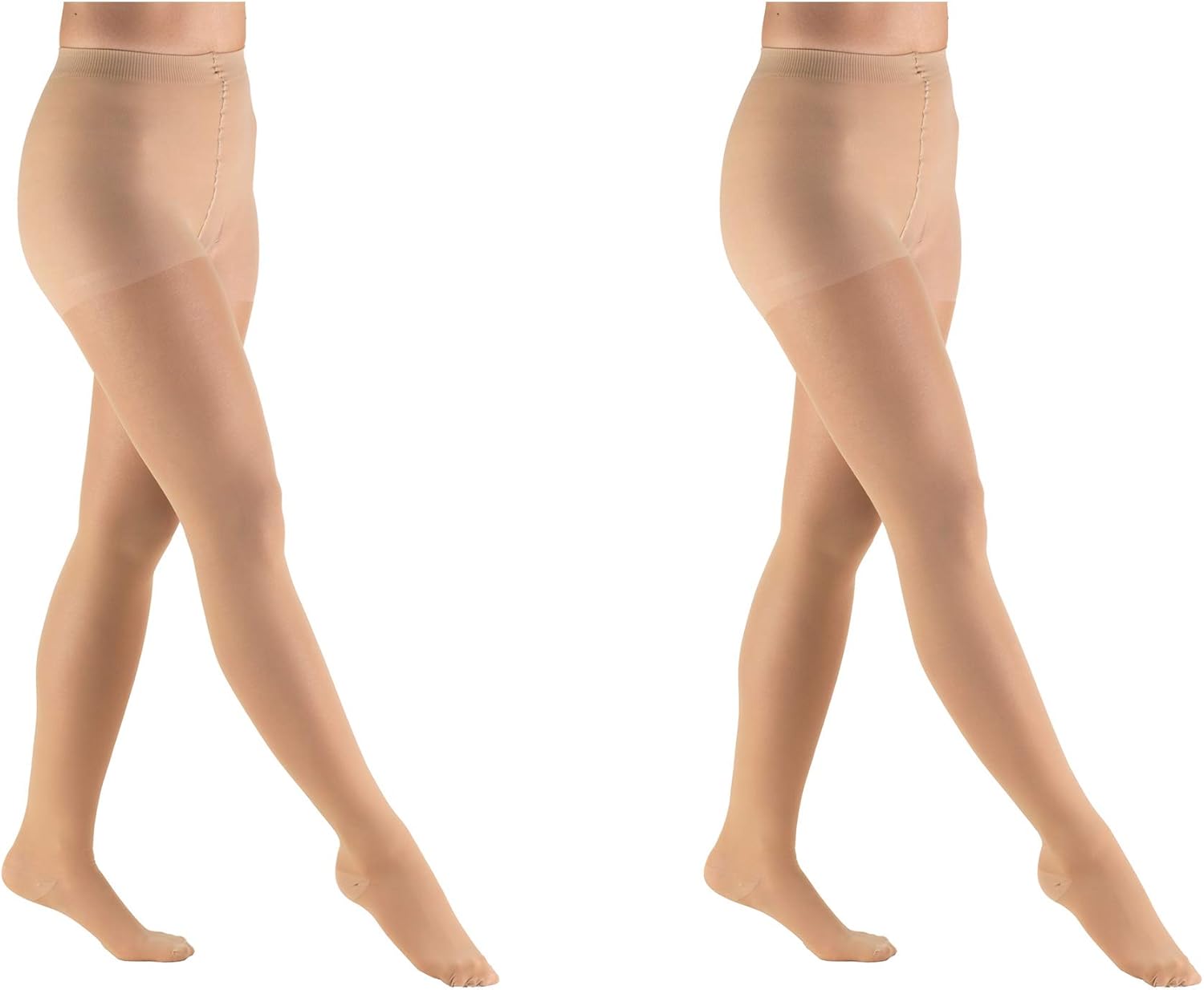 Truform Sheer Compression Pantyhose, 20-30 mmHg, Women's Shaping Tights, 20 Denier, Beige, Medium (Pack of2)