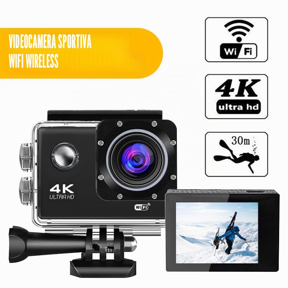 Peppy Action Camera 4K 20MP Ultra HD WiFi Impermeabile Sport Camera, con Grandangolo 140°, Stabilizzazione, Telecomando e Microfono Esterno per Vlogging, Immersioni, Snorkeling e Sport All'aperto