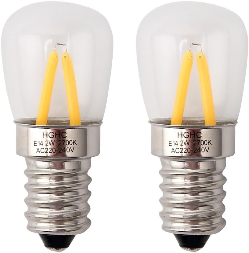 Bombilla nevera E14, edison bombilla LED 2W (Equivalente a 25W), 200LM, luz cálida 2700k(2- pack)