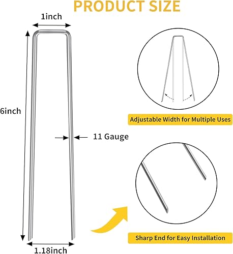 Miniatura 2 de HongWay Paquete de 180 grapas de paisaje grapas de jardín galvanizadas de 6 pulgadas calibre 11 estacas de tela de paisajismo estacas de patio