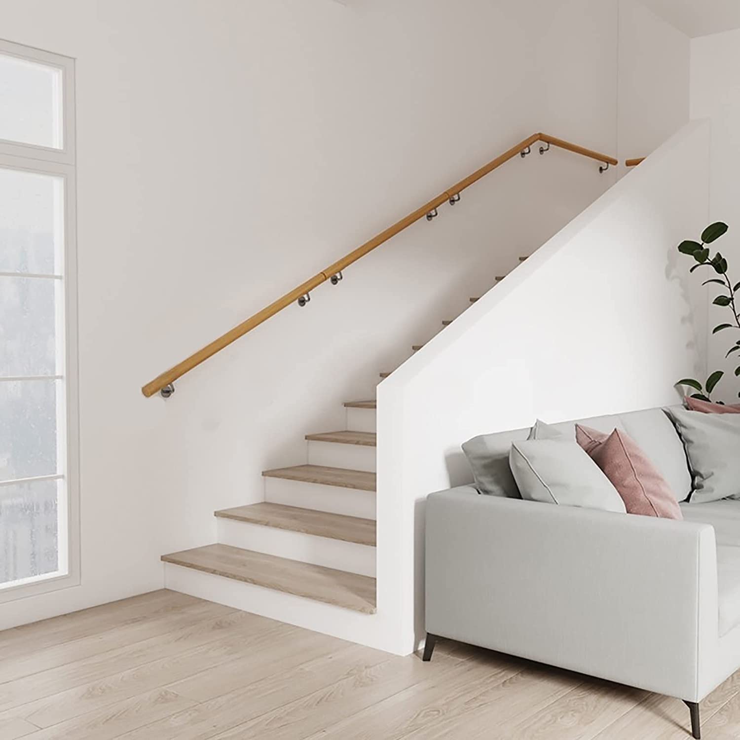 Binario da parete in rovere massiccio con staffa in metallo, 0,8 m, per scale interne, design sicuro ed elegante, in legno di quercia, perfetto per l'arredamento della casa