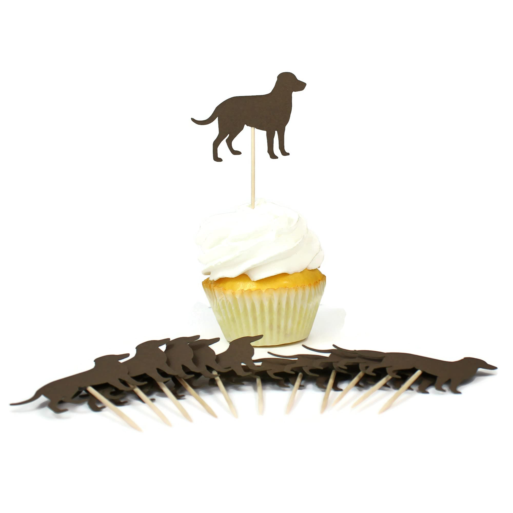 Labrador Retriever Cupcake Toppers | Pack of 12 | Chocolate Brown Lab Party Décor | Handmade Dog Birthday Decorations