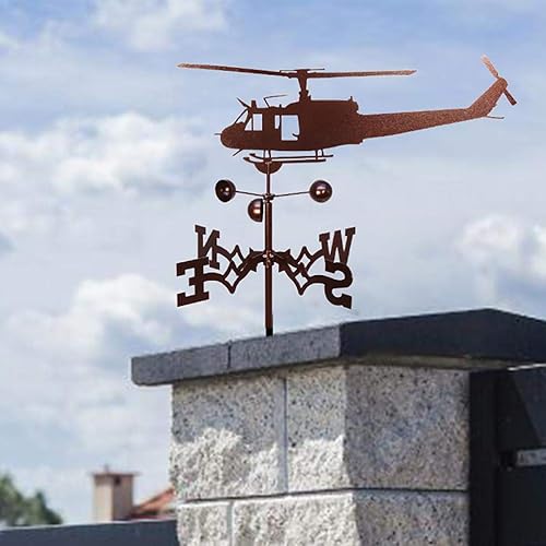 Miniatura 2 de Helicóptero de acero inoxidable, 50X35CM Retro Scene Garden Stake Weathervane Herramientas de medición profesionales, resistente y