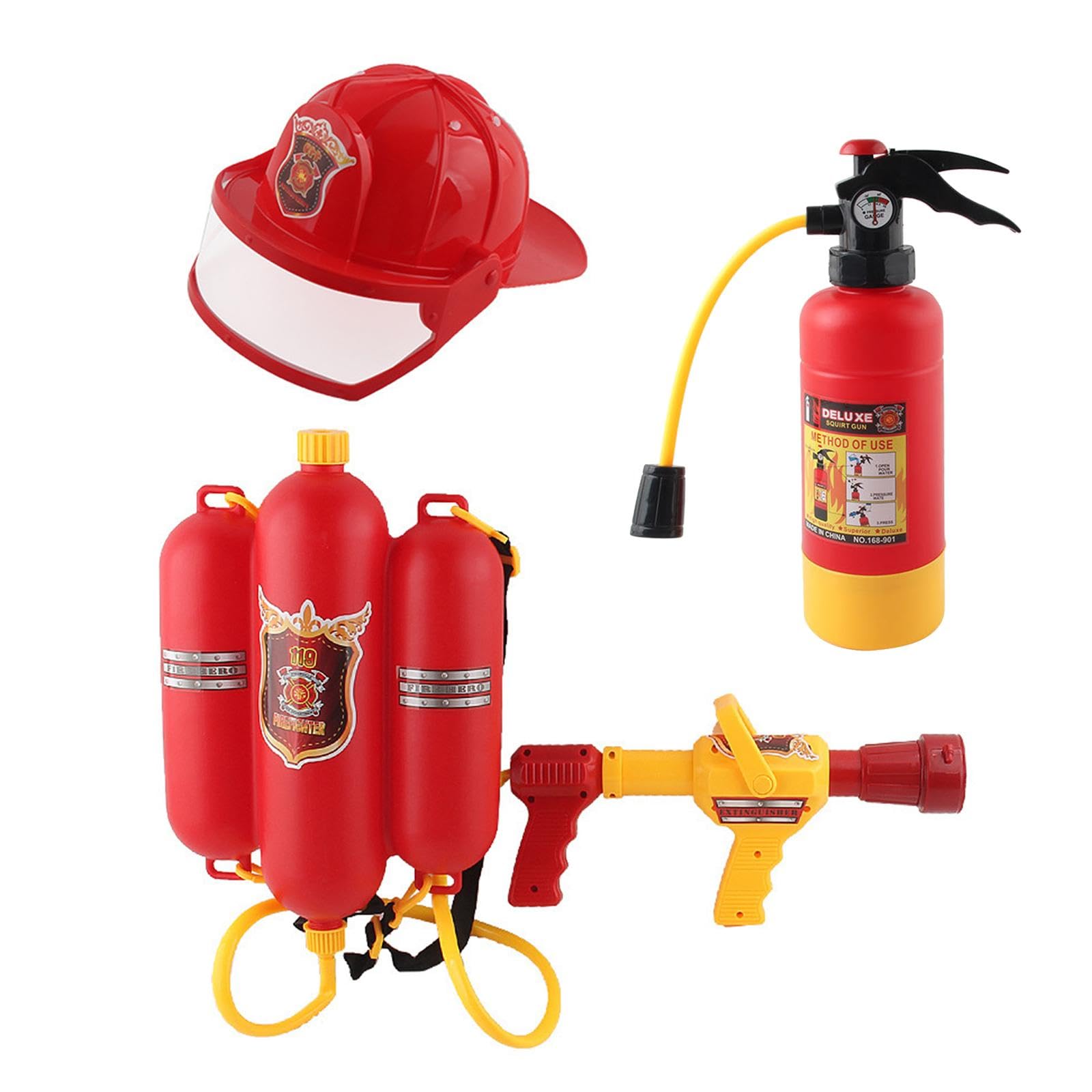 Feuerwehr Wasserspritze Kinder, Feuerwehr Wassersprüh Spielzeugset für Jungen, Sommer Kinder Wasserspielzeug Feuerwehr Rucksack, Feuerwehr Rucksack Wasserpistole für Outdoor Spaß, 3 Stück
