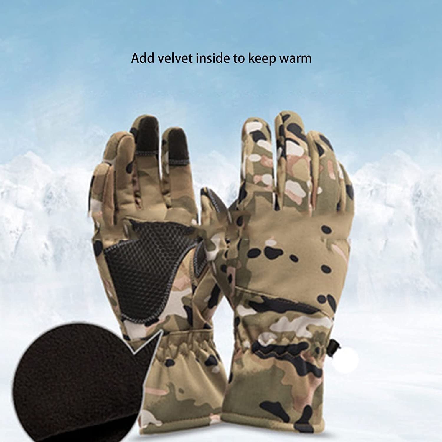 Habiba Mitones Guantes de Camuflaje para Hombre, Deportes al Aire Libre, esquí, montañismo, Guantes para Montar en Motocicleta, Guantes cálidos de Invierno con Dedos completos Cálido