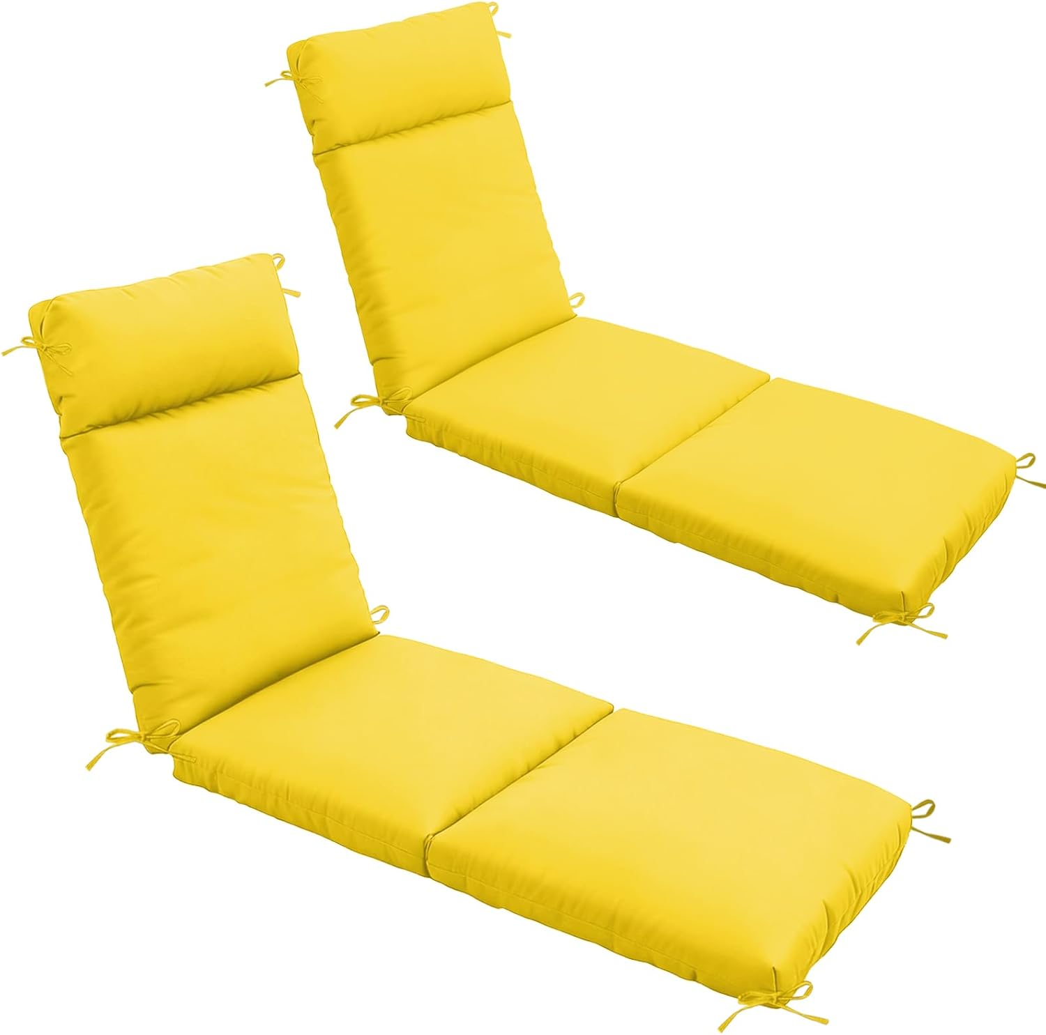 2 Pack Chaise Lounge Chair Cushions 72x21x3 Inch Outdoor Lounger Cushion Set of 2 Waterproof and Fade Resistant Seat Pad Replacement for Patio Furniture with Removable Cover, Yellow