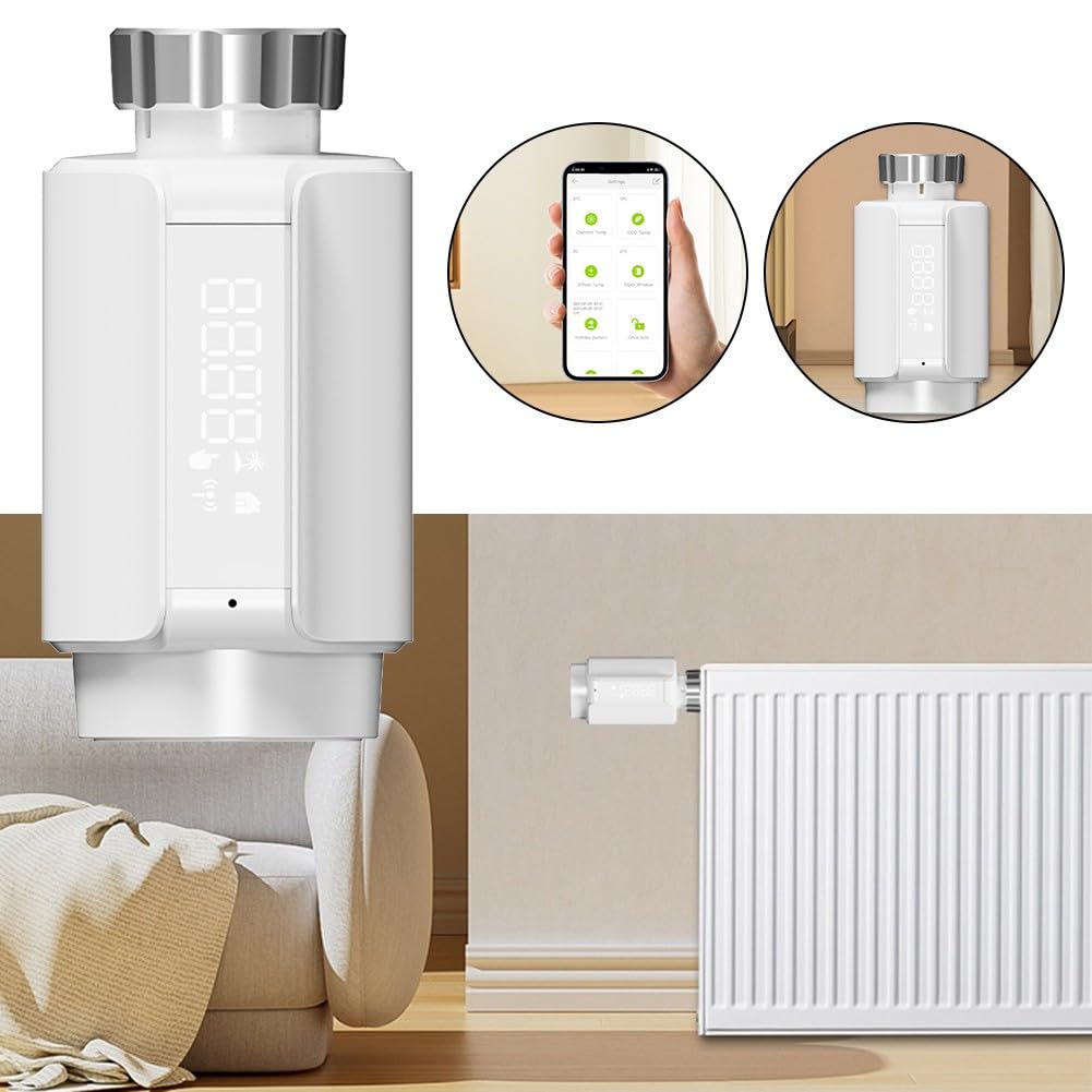 Smart Zigbee Thermostat de valve de radiateur pour application Tuya Smart Life Contrôle de chauffage programmable sans fil TRV avec affichage LED Horaire hebdomadaire Économie d'énergie Blanc