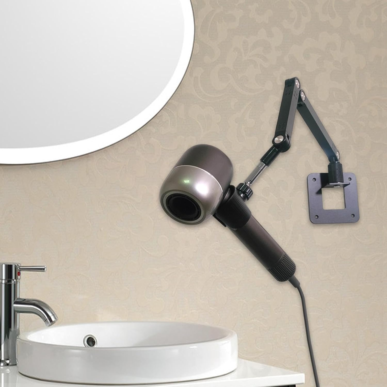 misppro 壁掛け式ヘアドライヤースタンド 回転機能付き 自宅や理髪店用 ブラック ショートアーム