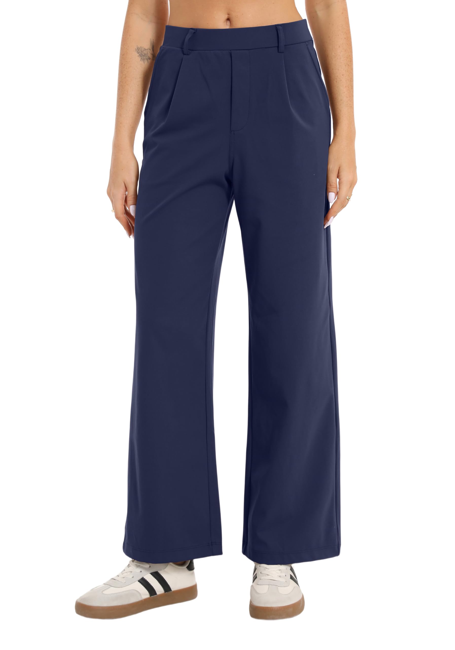 Oyamiki Pantaloni da lavoro, da donna, casual, a vita alta, elasticizzati, in tessuto, con tasche, per ufficio, per il tempo libero