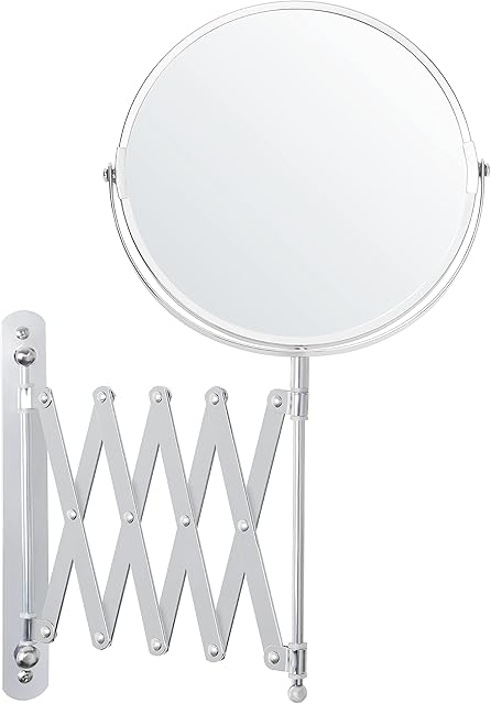 BELLE VOUS Chrome Wall Mounted Extendable 360° Swivel Mirror - 3X Magnification - 22 x 21.7cm/8.66 x 8.54 inches - Double-Sided Rotating Stainless Steel Bathroom Vanity Mirror for Makeup and Shaving