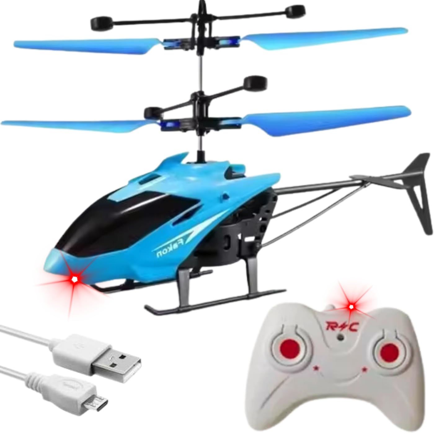 KIDZYMONOutdoor and Indoor Flying Helicopter with Hand Induction Watch | Electronic Radio RC Remote Control Toy | Charging Helicopter with 3D Light & Safety Sensor for Kids - Blue Colour