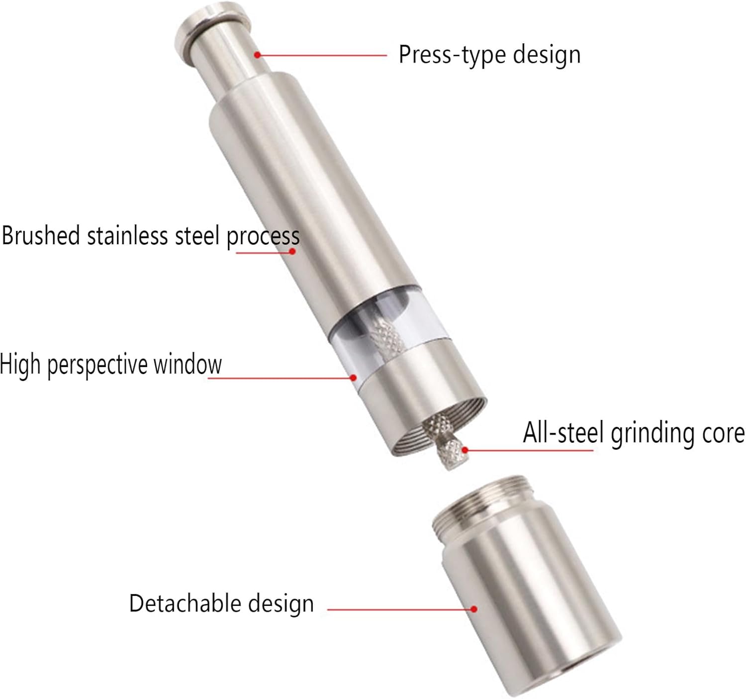 Manual Stainless Steel Salt and Pepper Grinder, Kitchen Press Type Pepper Mills, Portable Spice Grinders, Refillable Metal Slat Grinders, for Kitchen Gourmet Cooking,Silver b