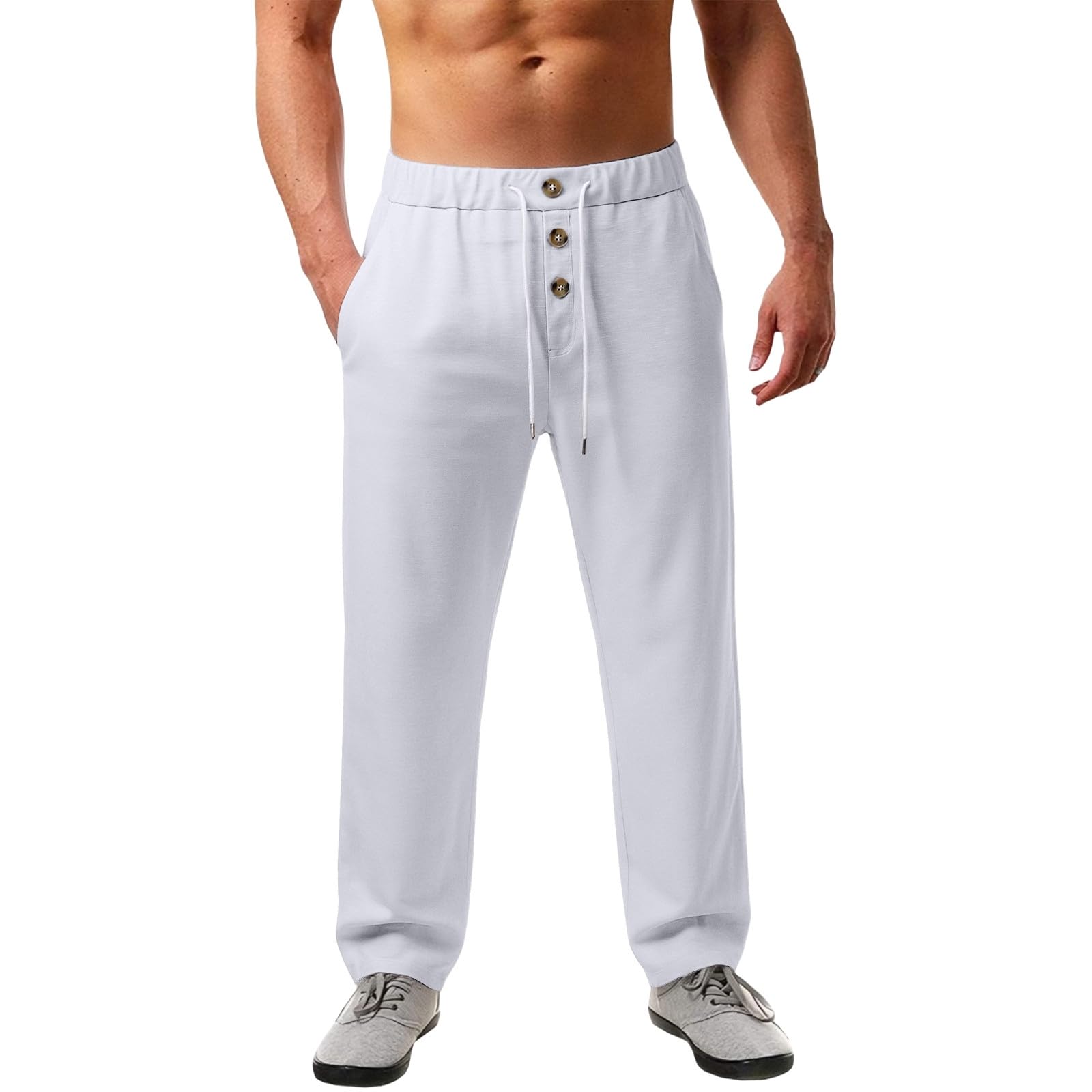 2026 Primavera Estate Pantaloni da Uomo Casual Pantaloni della tuta larghi Pantaloni della tuta Elastico in vita Pantaloni con coulisse con Bottoni Moda Tinta unita Pantaloni da jogging Confortevole