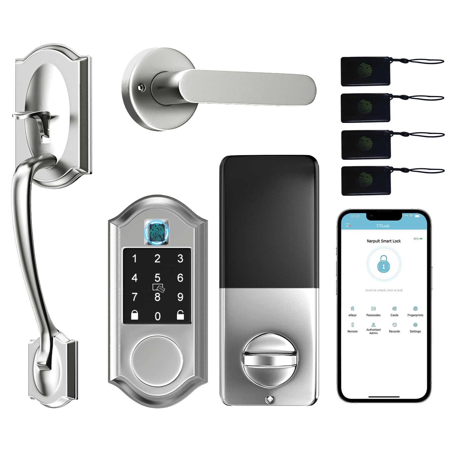 Smart Keyless Entry Deadbolt Lock With Handle - Fingerprint, App, Code & Key Access, Auto-Lock, Easy Install
