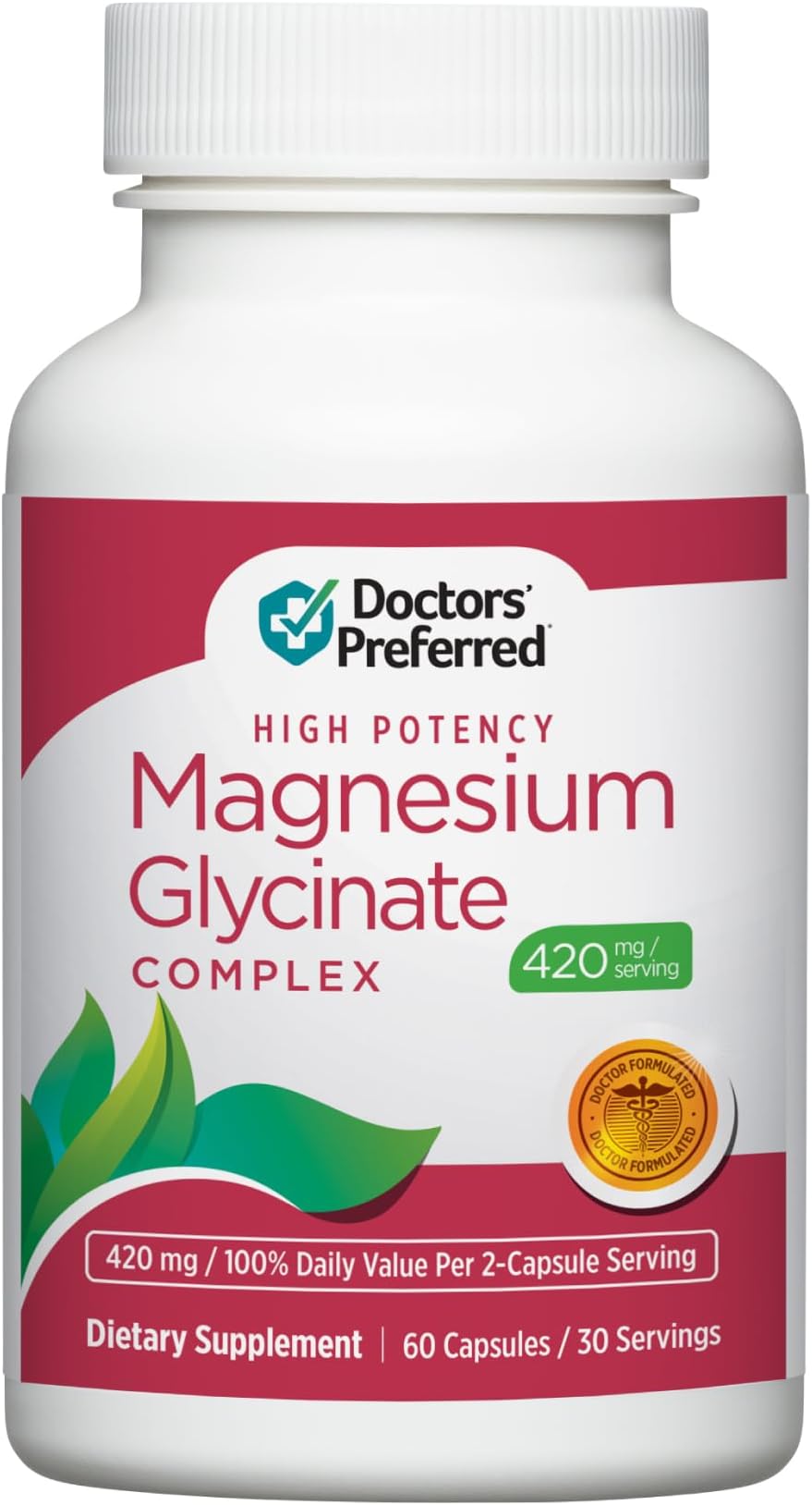 DOCTORS' PREFERRED High Potency Magnesium Glycinate Complex- Doctor-Developed Formula for Heart Health, Mood Support and More | 420 mg per Serving | 30-Day Supply