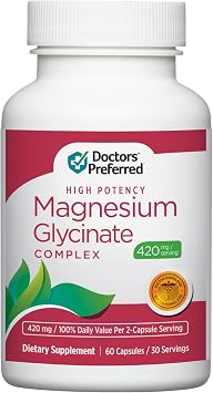 DOCTORS PREFERRED High Potency Magnesium Glycinate Complex- Doctor-Developed Formula for Heart Health, Mood Support and More | 420 mg per Serving | 30-Day Supply