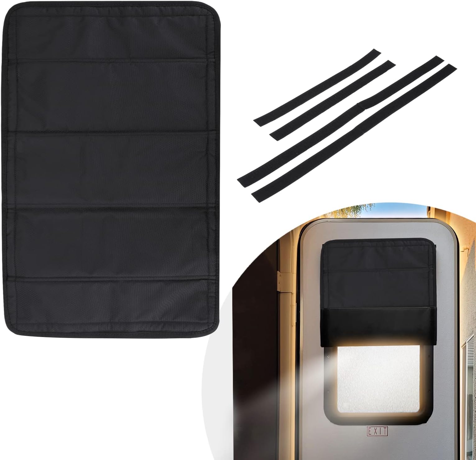 BougeRV RV Door Window Shade Cover, Foldable Sun Shade Windshield Blackout Shower Curtains Coverage Accessories Fits for Most RV Interior Door Oxford Materials Black (25" X 16")