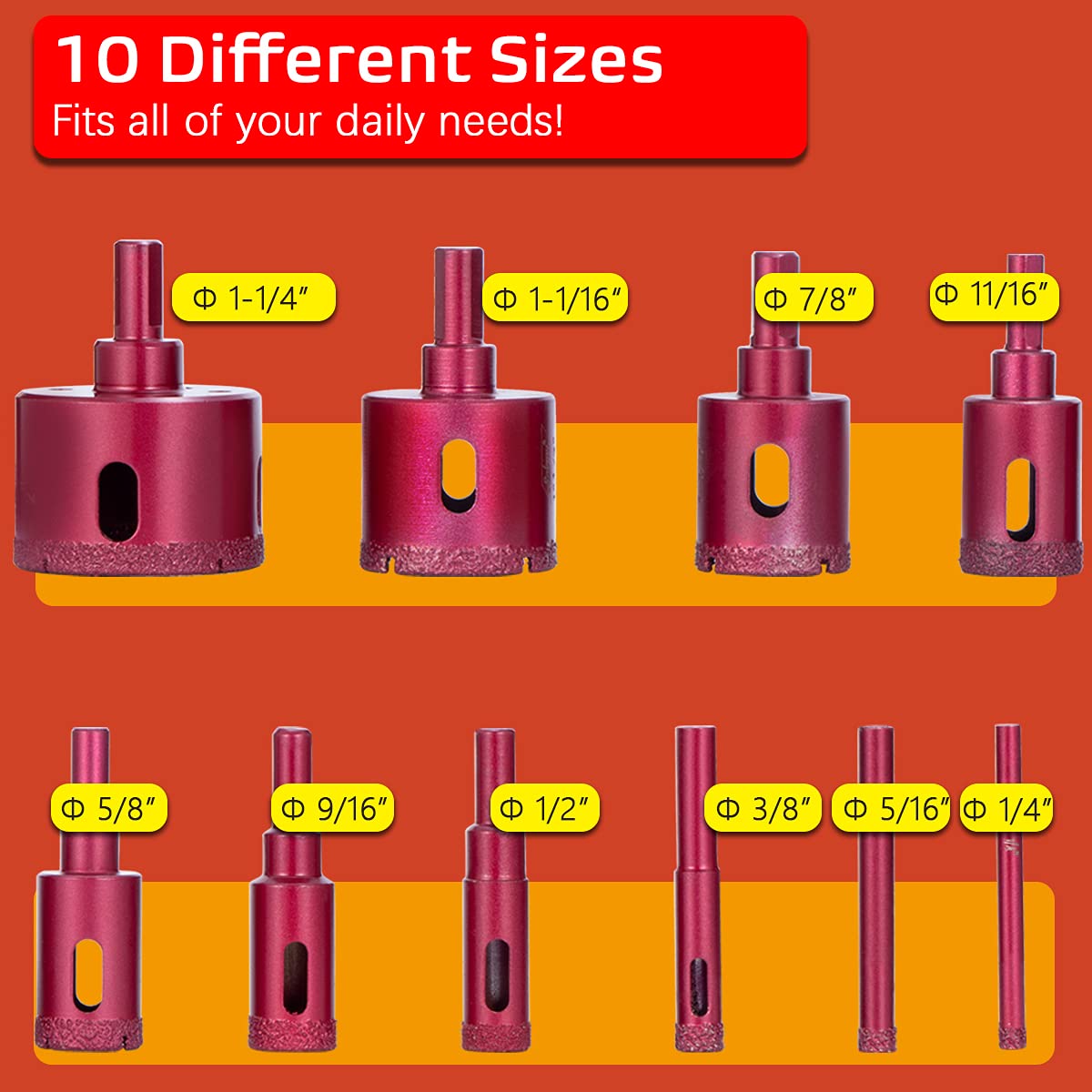 Rokrou Diamond Drill Bits Diamond Brazed Hole Saw Kit 10PCS with Hole Saw Guide Tile Drill Bit from 4-83mm/0.16"-3.27" for Tile, Drill, Glass, Marble, Granite: Tools & Home Improvement
