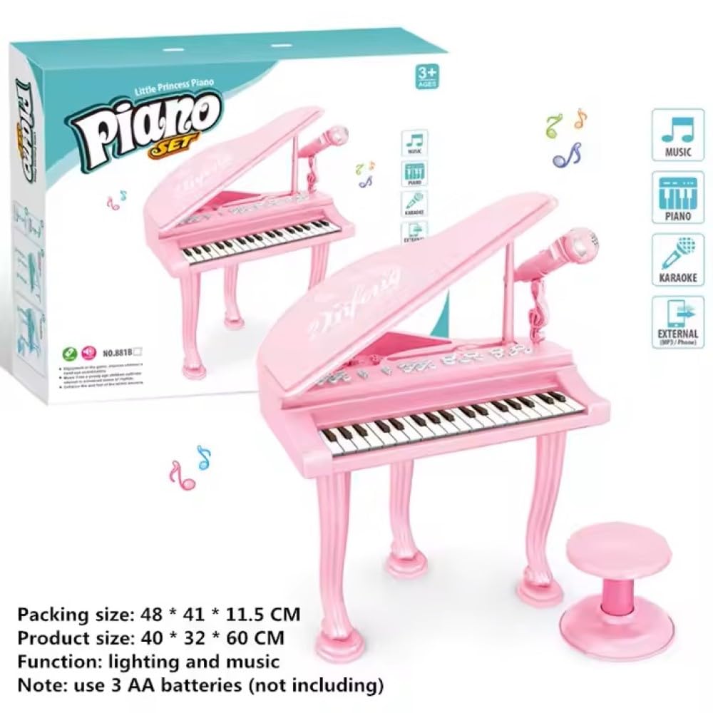 Mini Piyano Seti 37 Tuşlu Mikrofonlu ve Tabureli Oyuncak Piyano Çocuklar İçin Eğlenceli Müzik Deneyi