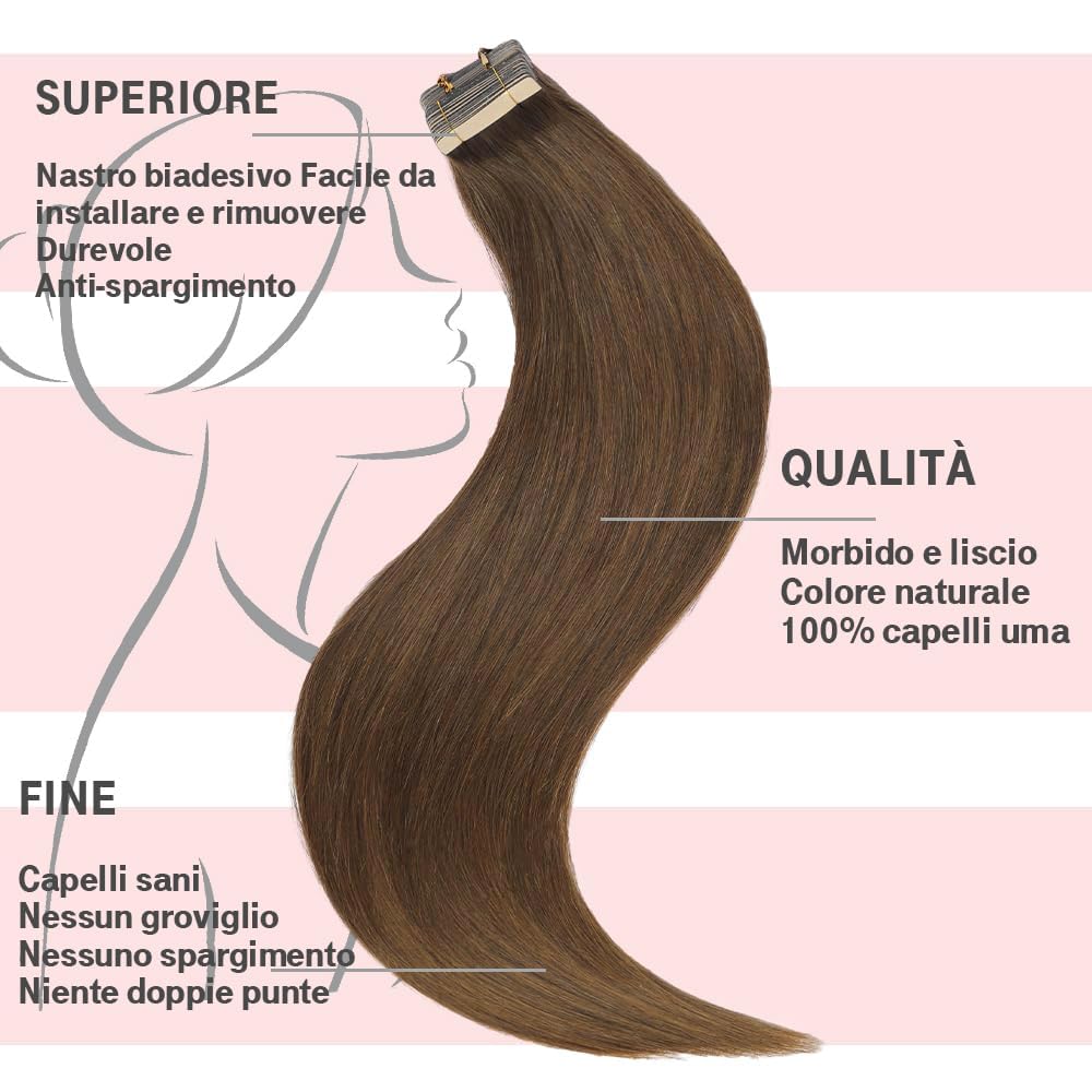 HotLulana Doczepiane naturalne włosy do przedłużania włosów w kolorze czekoladowego brązu, 50 cm, 50 g, niewidoczne, 100% naturalne włosy na taśmie, 20 sztuk, prawdziwe włosy #4.