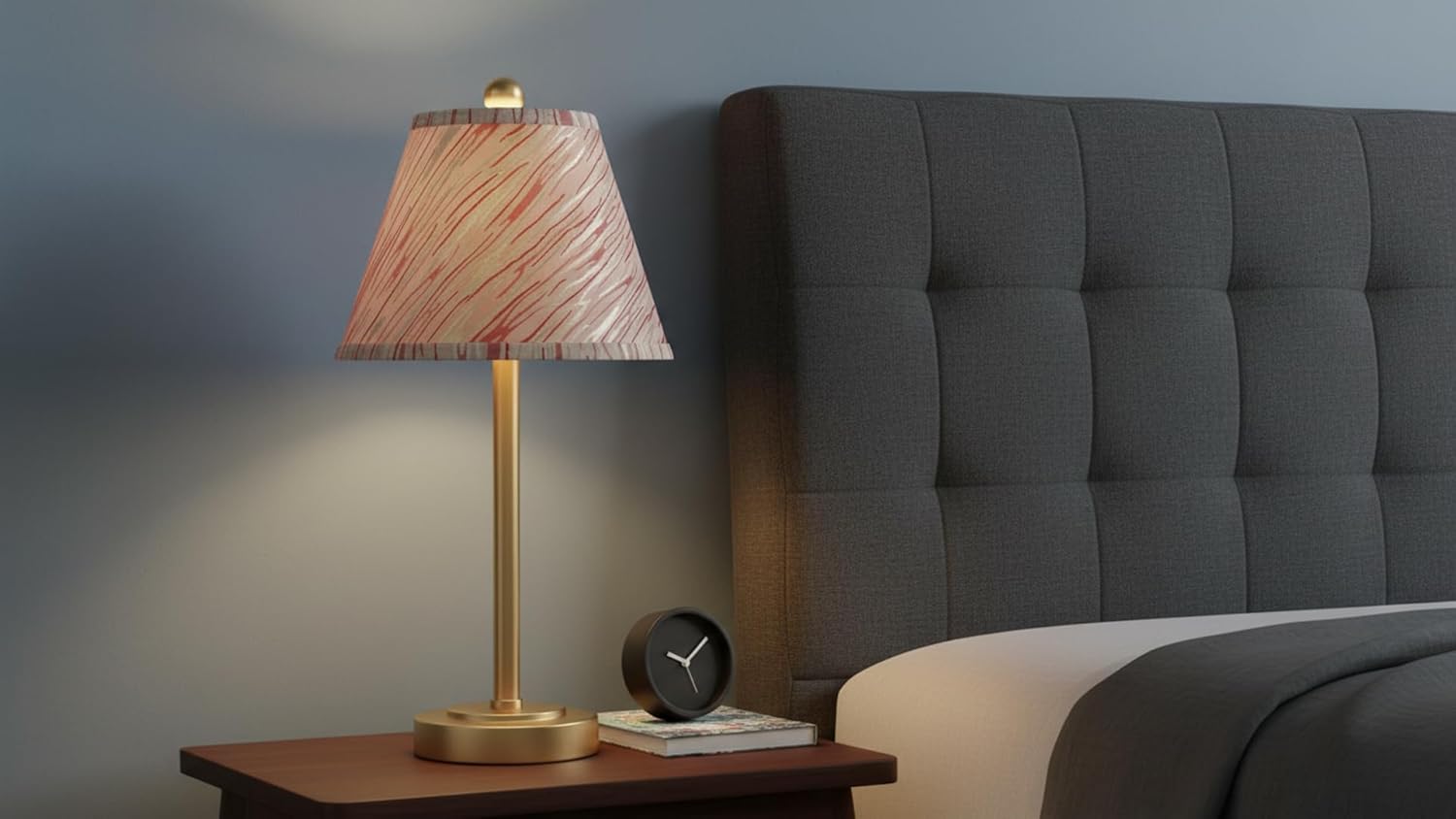 Aspen Creative 32176A Transitional Hardback Empire Shape Spider Construction Lamp Shade in Off-White with Red Striping, 9" wide (5" x 9" x 7")