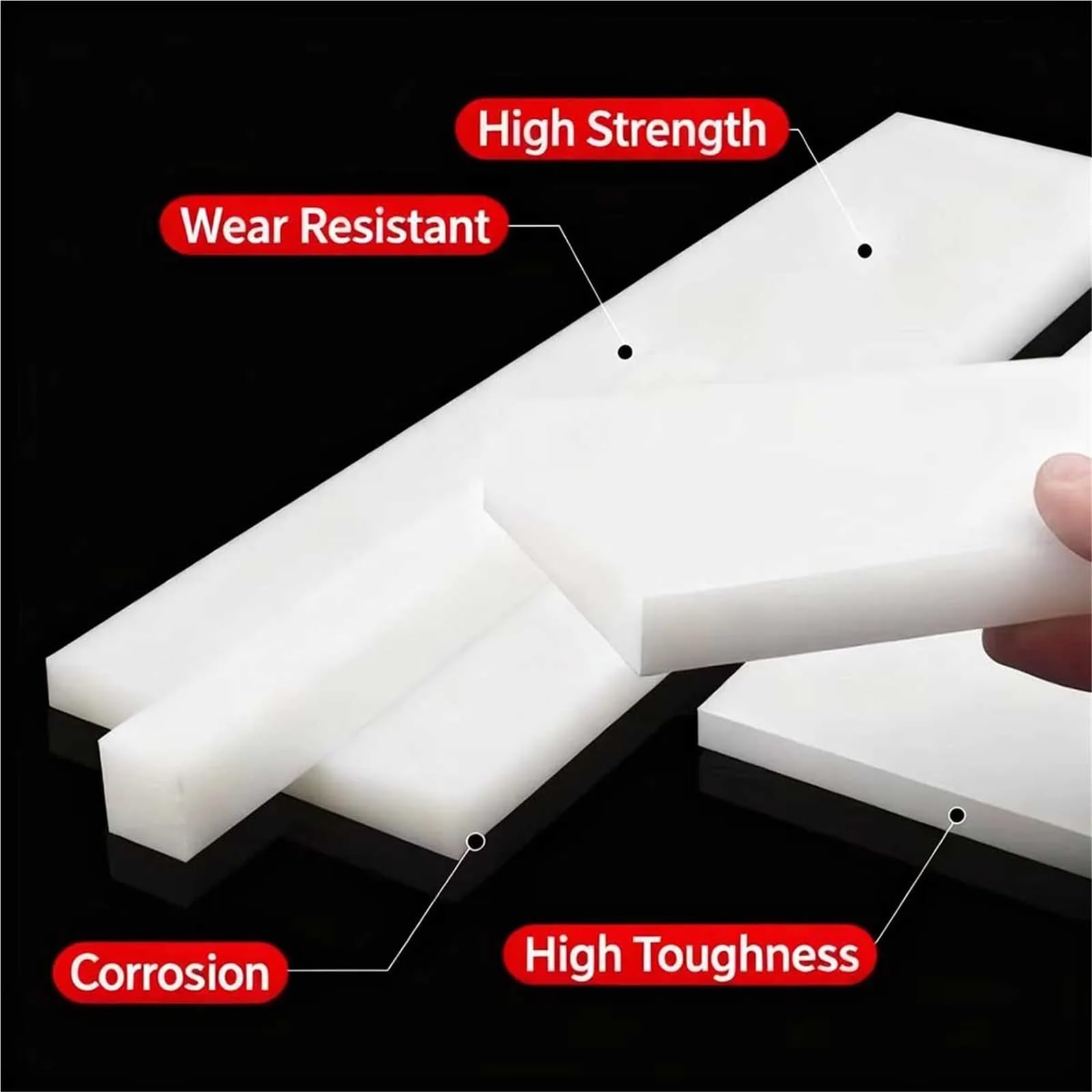 Varilla nylon Desgaste - proceso plástico de nylon blanco resistente del cojín perforación bloque Rod PA66 la barra cuadrada(White,1pcs 15x300x300mm)