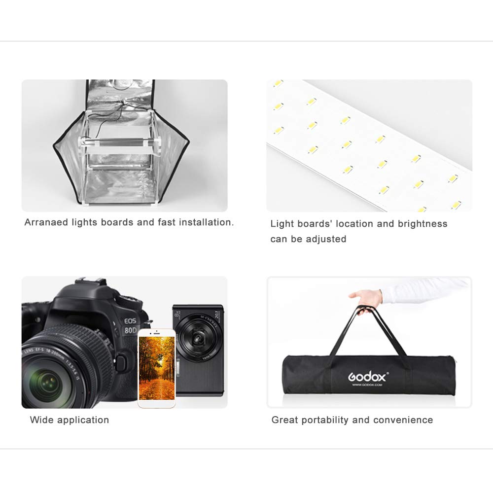 Godox LST80 - Mini tenda da studio a LED, 80 x 80 x 80 x 80 cm, con 3 luci a LED, 5800 carati, CRI 96 + potenza 60 Watt, per macro e fotografia del prodotto