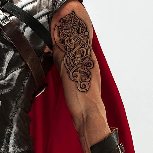 Miniatura 5 de 2 tatuajes temporales, hacha vikinga, dragón nórdico, palo negro, tribal, bárbaro, celta, guerrero en cuerpo, calcomanías de transferencia de brazos