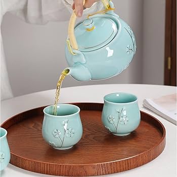 Amazon.co.jp: 急須 湯呑 陶器製ティーセット 茶器セット 内蔵