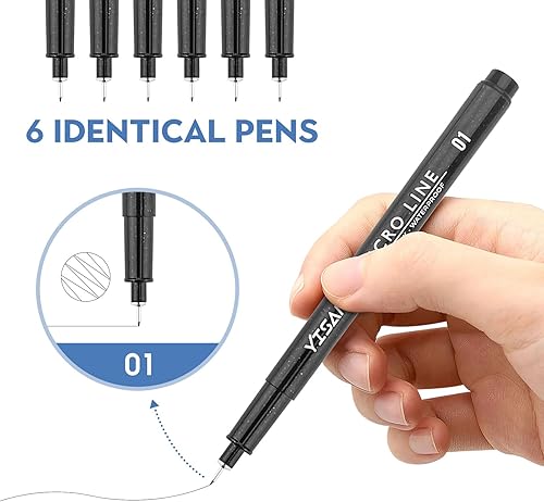 Miniatura 2 de YISAN Bolígrafos de escritura de punta ultra fina, 0.010 in, punta fina, sin sangrado, marcadores artísticos para dibujo, Biblia, manga, 6 unidades,