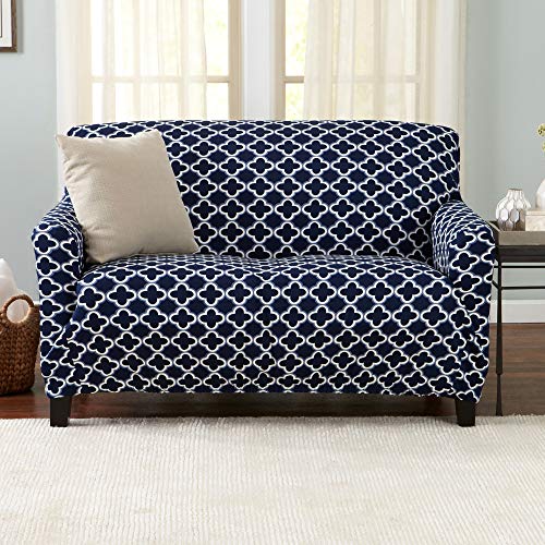 image for Great Bay Home Printed Twill Love Seat Slipcover. One Piece Stretch Lo