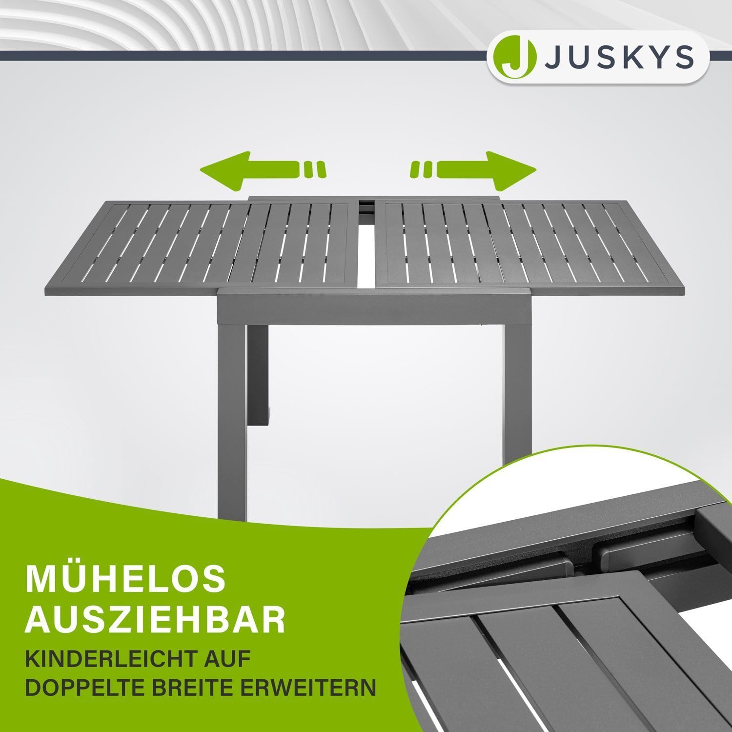 Juskys Gartentisch Laki 70x70 cm ausziehbar - Aluminium Esstisch zum Ausziehen - große Tischplatte - Alu Tisch Balkonmöbel Gartenmöbel Anthrazit