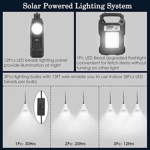 Miniatura 5 de Fuente de alimentación solar portátil al aire libre 4500 mAh, luz de emergencia solar LED con 12 cuentas de lámpara, linterna, funciones de radio y