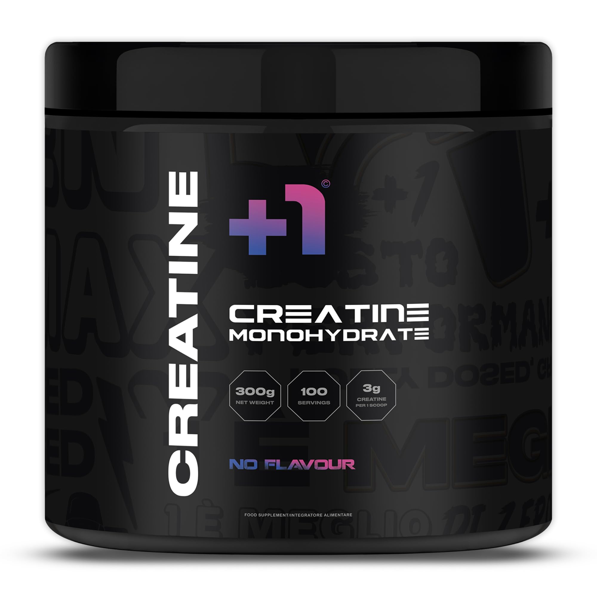 +1® Creatina Monoidrato in Polvere Premium - Crescita Muscolare, Forza e Resistenza - Riduce Fatica - Recupero Muscolare - 200 Mesh Pura al 99,5% - 300 g, 100 Porzioni - Neutro
