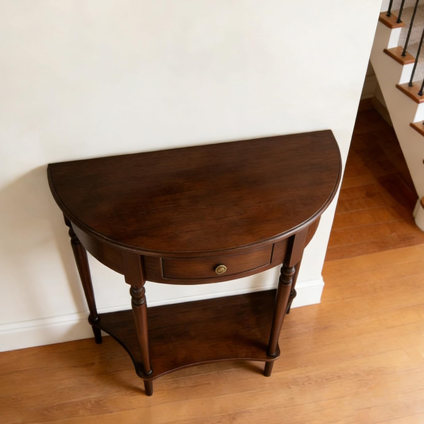 Half Moon Console Table Solid Wood Vintage Entryway Table with Storage Drawer Small Hallway Table for Entryway Half Round Foyer Tables Walnut Entry Way Tables For Entrance (Walnut, W-31.5")