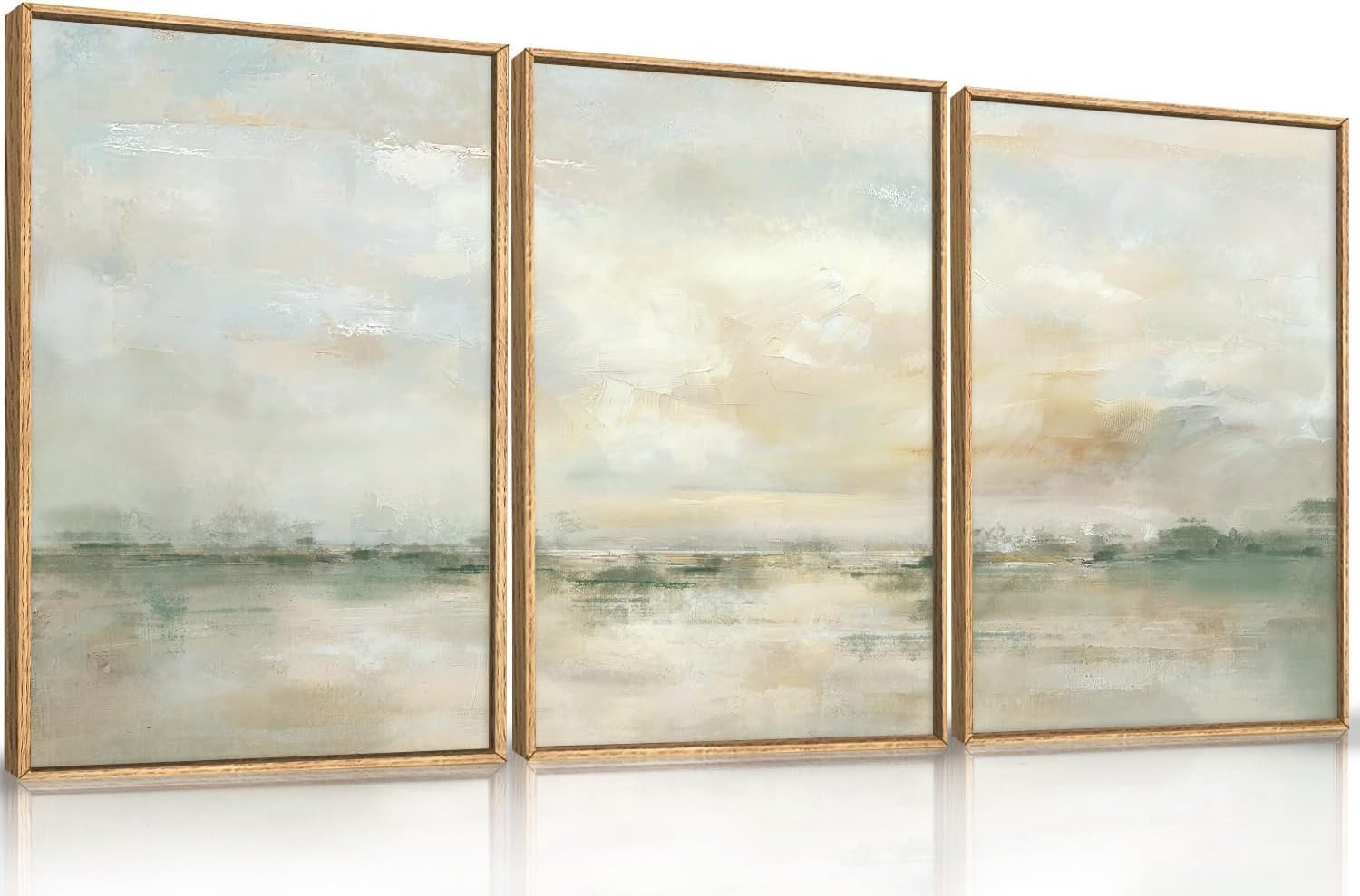 lianyibo Large Abstract Green Gray Pastel Canvas Wall Art,Neutral Landscape Posters Prints for Living Room Bedroom Office Decor(60x90cmx3/Frameless)
