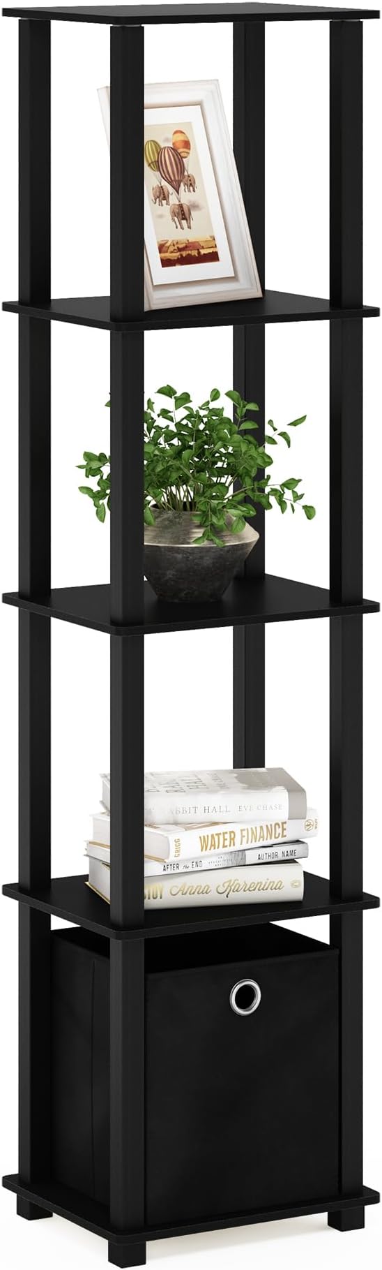Decorative Shelf With Bin, Black