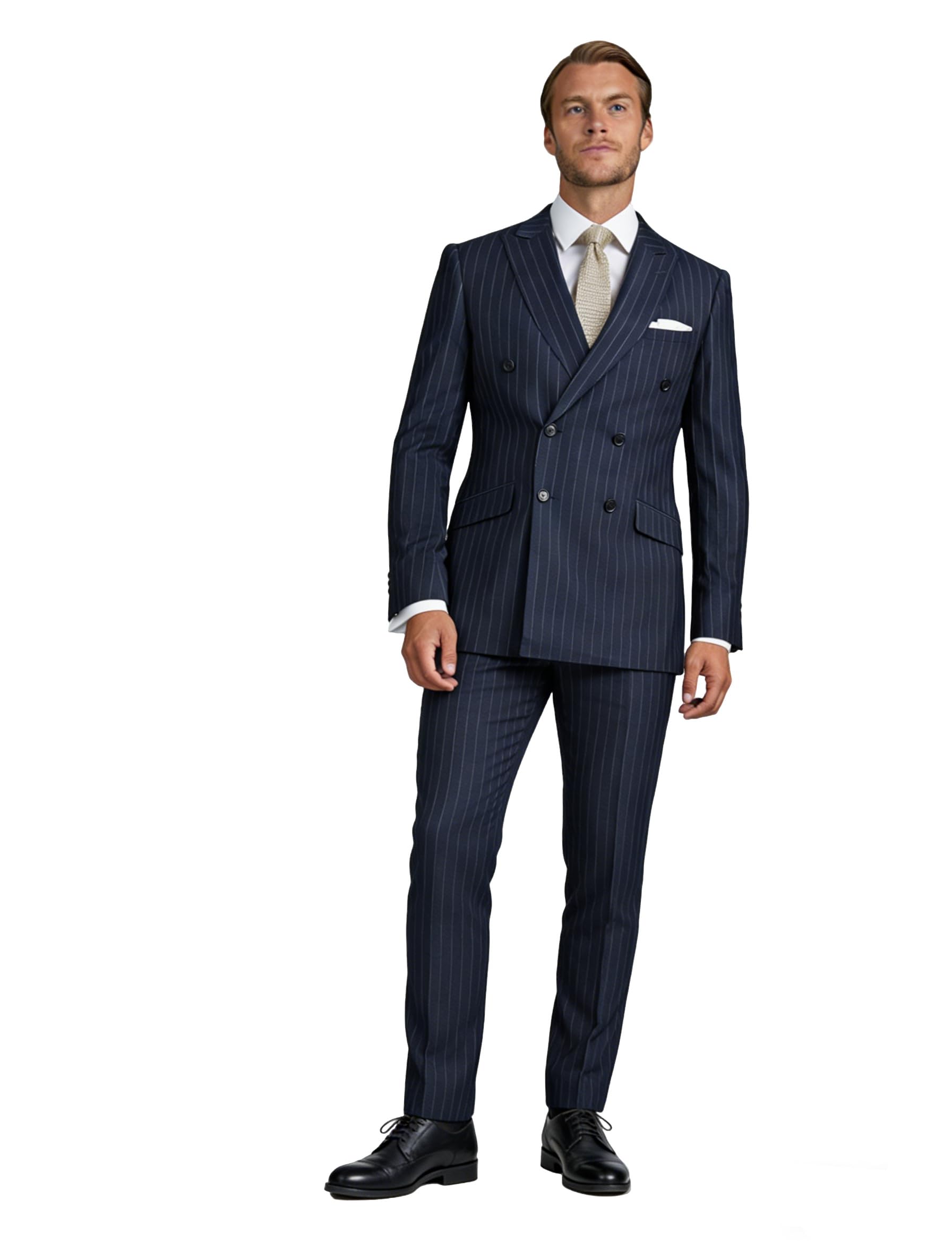 Blazer homme croisé haut de gamme à rayures avec revers en pointe - 5