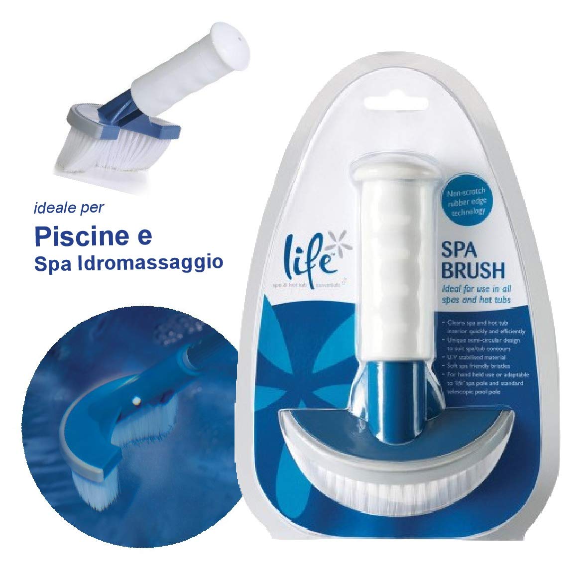 Life Épuisette de Fond + Brosse + Manche télescopique pour piscines et spas, hydromassage, rigides ou gonflables (Teuco, Jacuzzi, Intex, Bestway, etc)