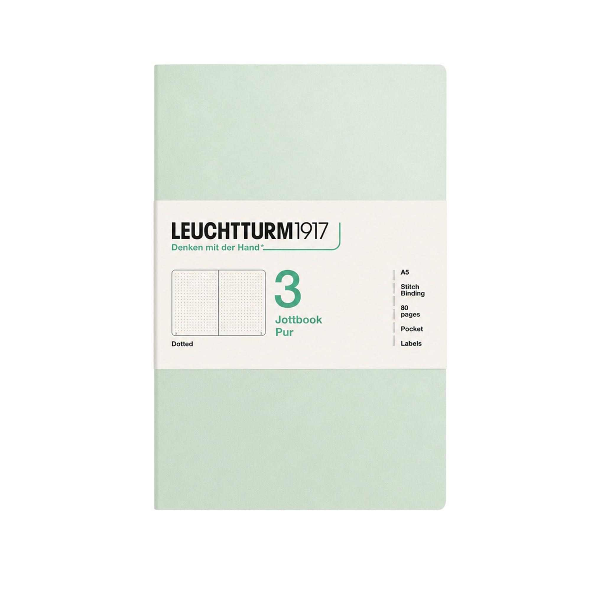 LEUCHTTURM1917 400700 Jottbook Pure A5, Dotted, Mint Green, Pack of 3