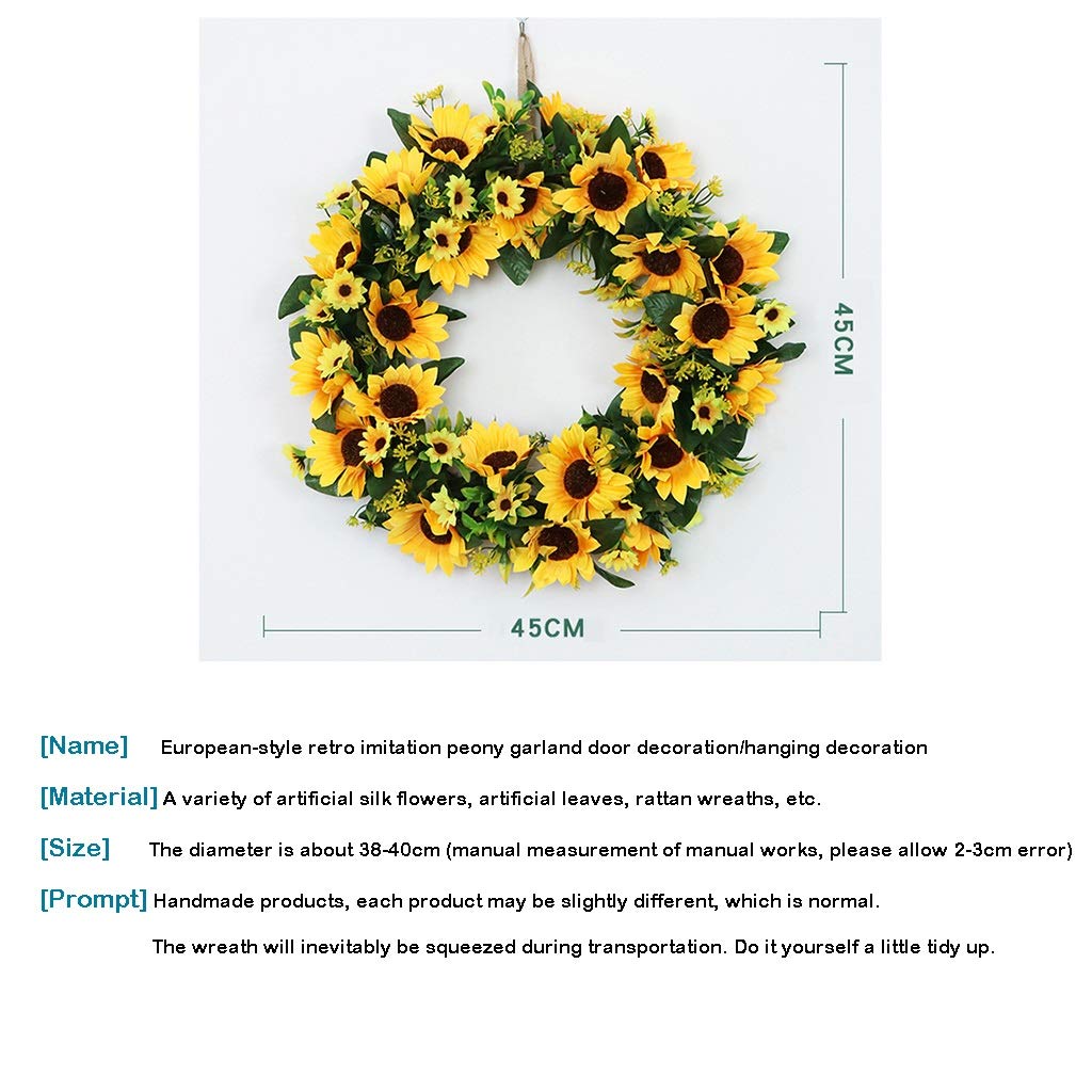 coronas LIU- Guirnalda De Girasol Simulación Hecha A Mano Guirnalda De Flores Florales for La Decoración De La Fiesta De La Casa De Campo De La Puerta Principal del Hogar